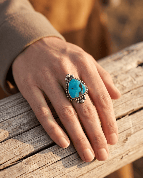 Randy Boyd Navajo Sterling Silver Ring with Fox Turquoise — Size