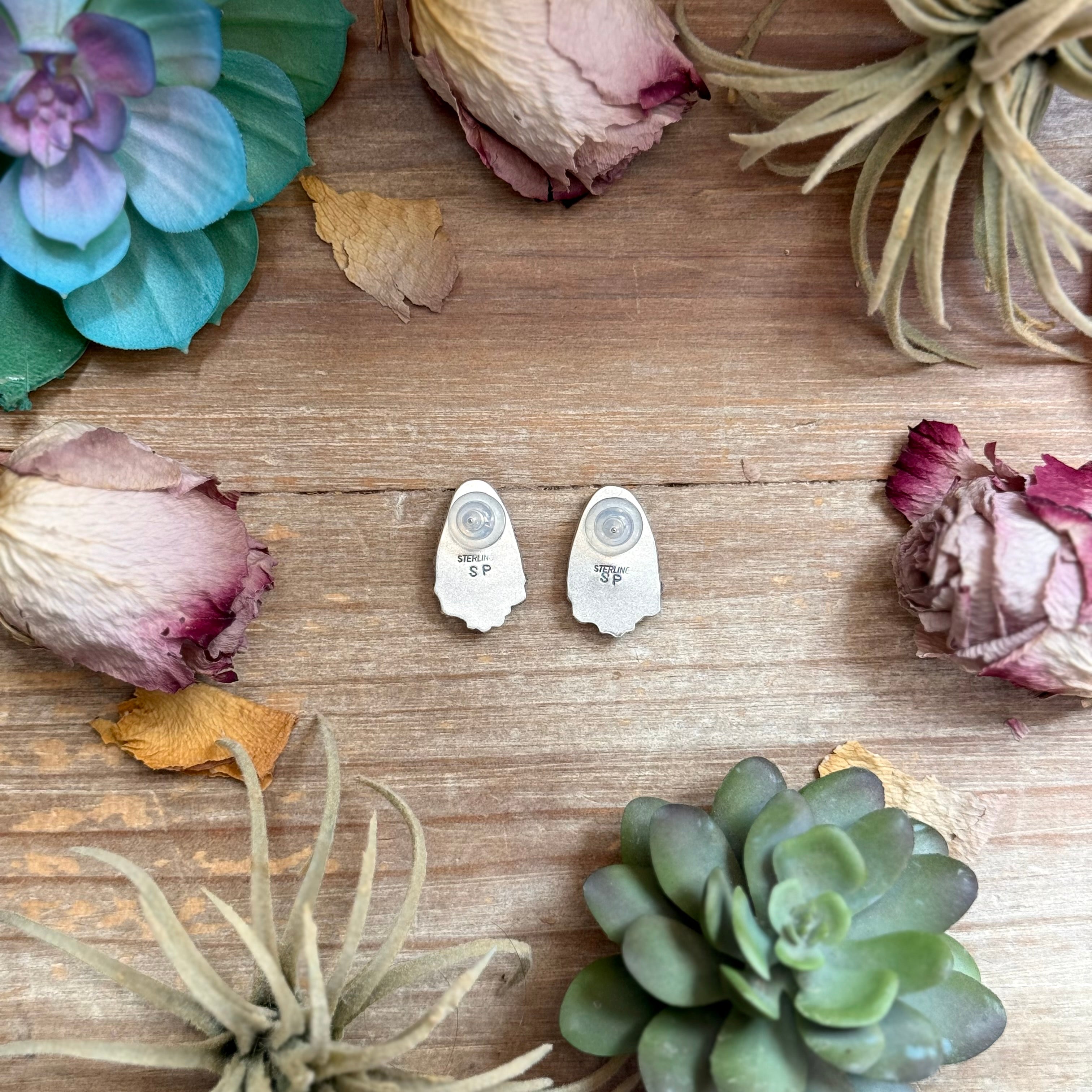 2 - Sterling Silver Sonoran Gold Turquoise Stud Earrings by Shay Pfeiffer