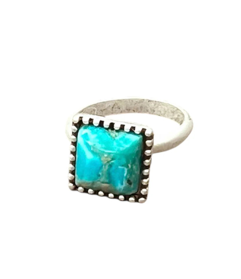 10mm Square Gemstone, Brass Adjustable Ring