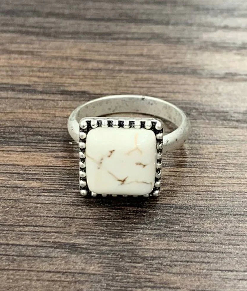 10mm Square White Turquoise Brass Adjustable Rings