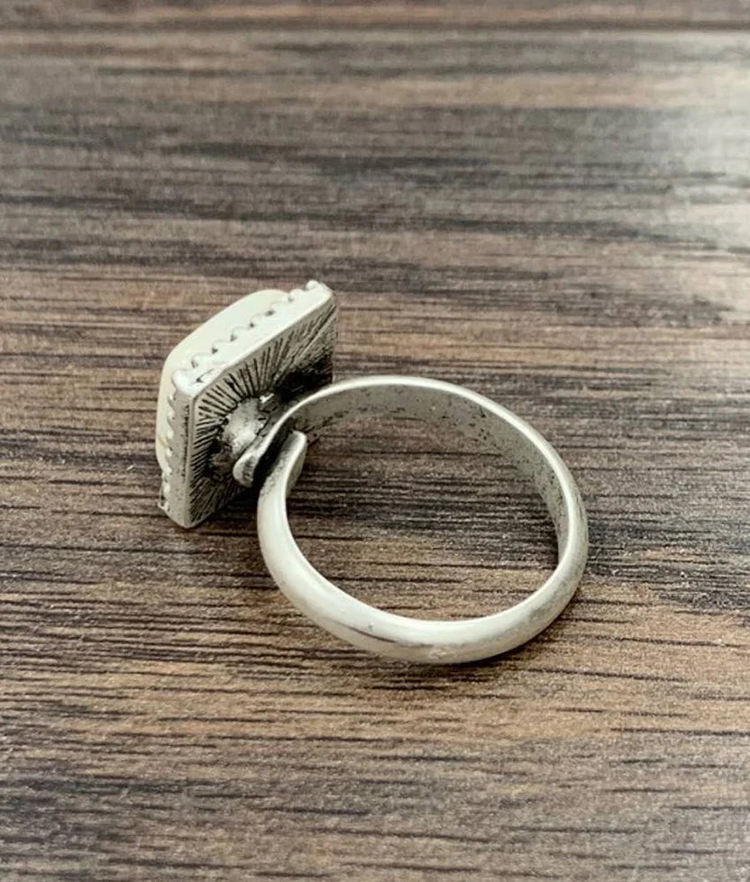 10mm Square White Turquoise Brass Adjustable Rings