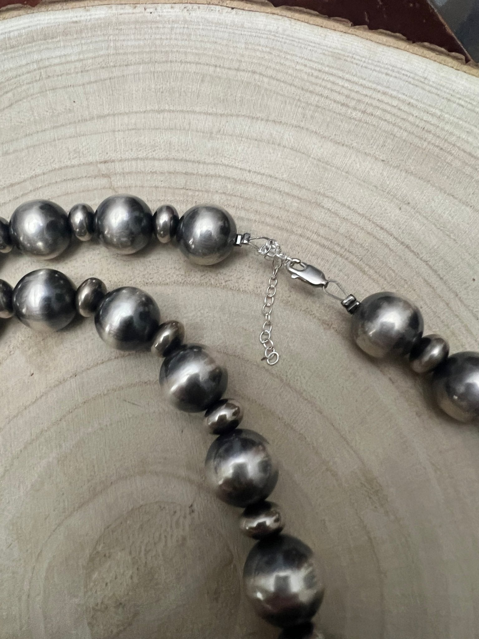 14mm & 10mm Saucer Sterling Pearl Statement Necklace — 35 inch