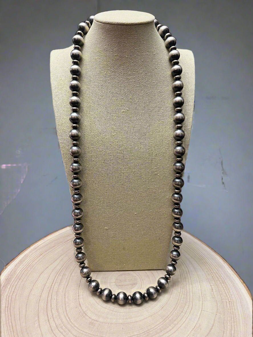 14mm & 10mm Saucer Sterling Pearl Statement Necklace — 35 inch