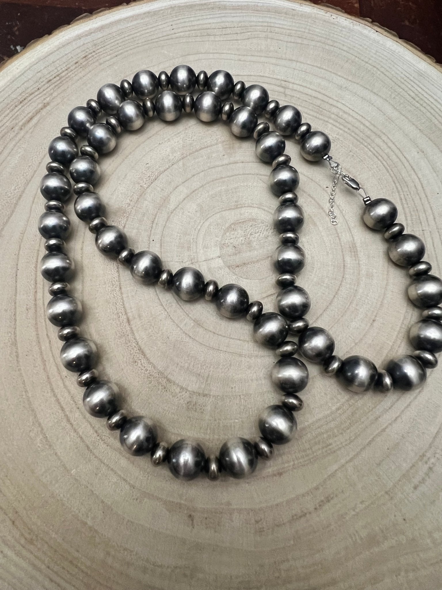 14mm & 10mm Saucer Sterling Pearl Statement Necklace — 35 inch