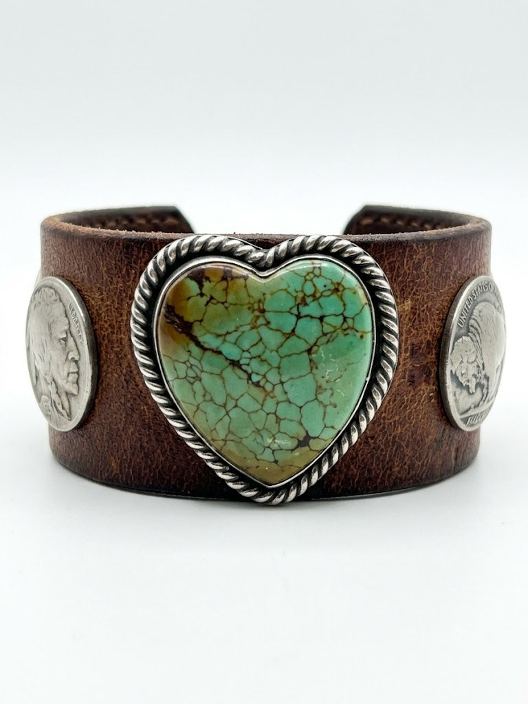 Heart Turquoise Leather Cuff Bracelet