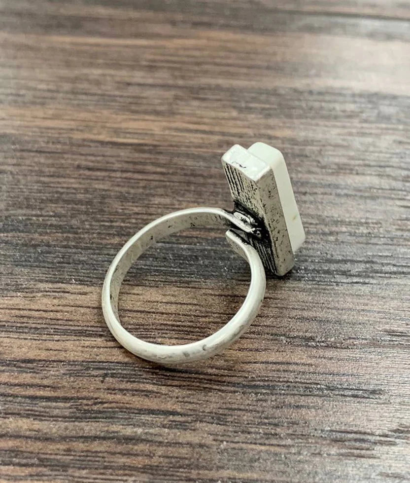 18mm Vertical Bar White Turquoise Adjustable Ring