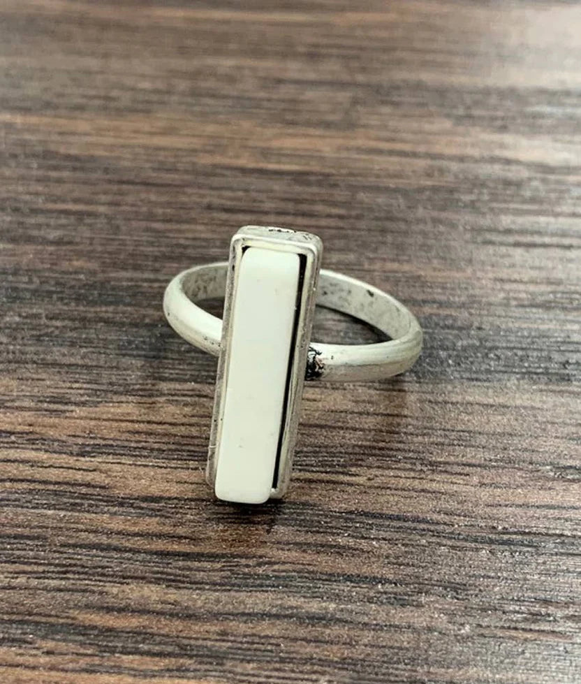 18mm Vertical Bar White Turquoise Adjustable Ring