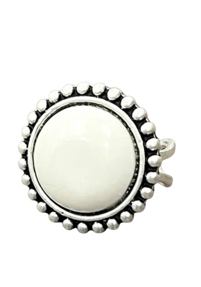 18mm White Turquoise, Brass Adjustable Ring