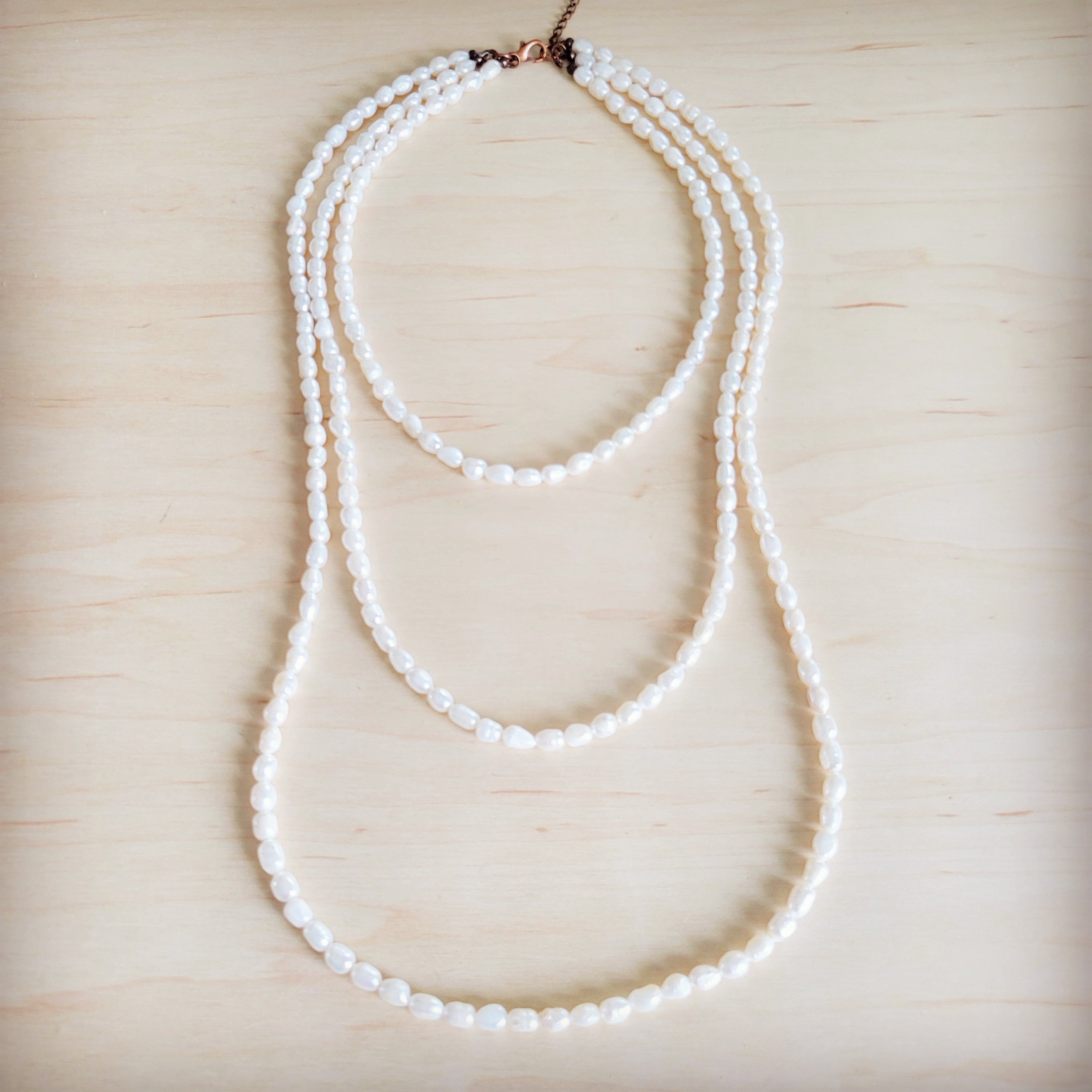 Genuine Freshwater Pearl Triple Strand Layered Boho Necklace 263r