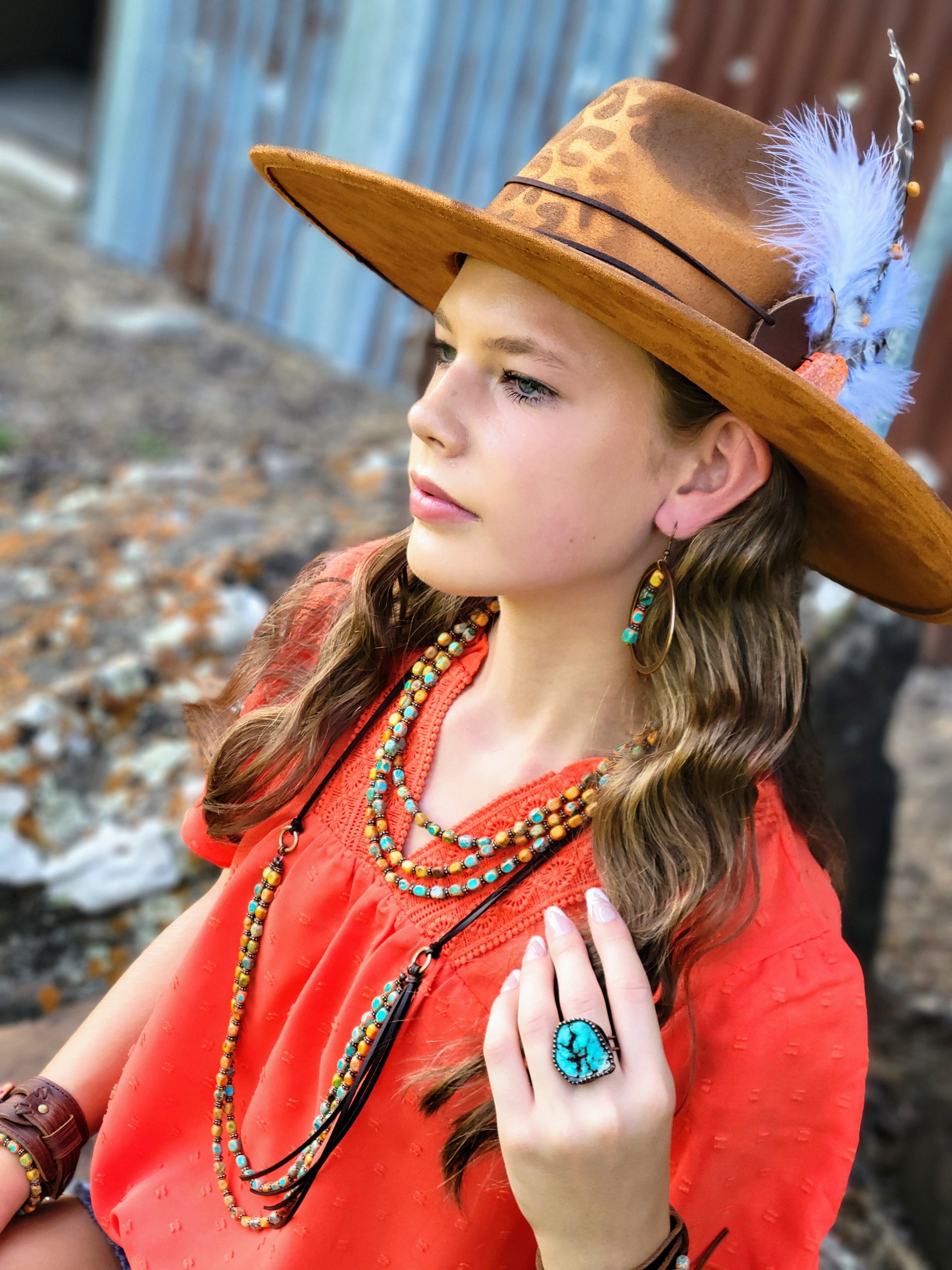 Sunrise Regalite Double Strand Beaded necklace w/ Tassel 264p