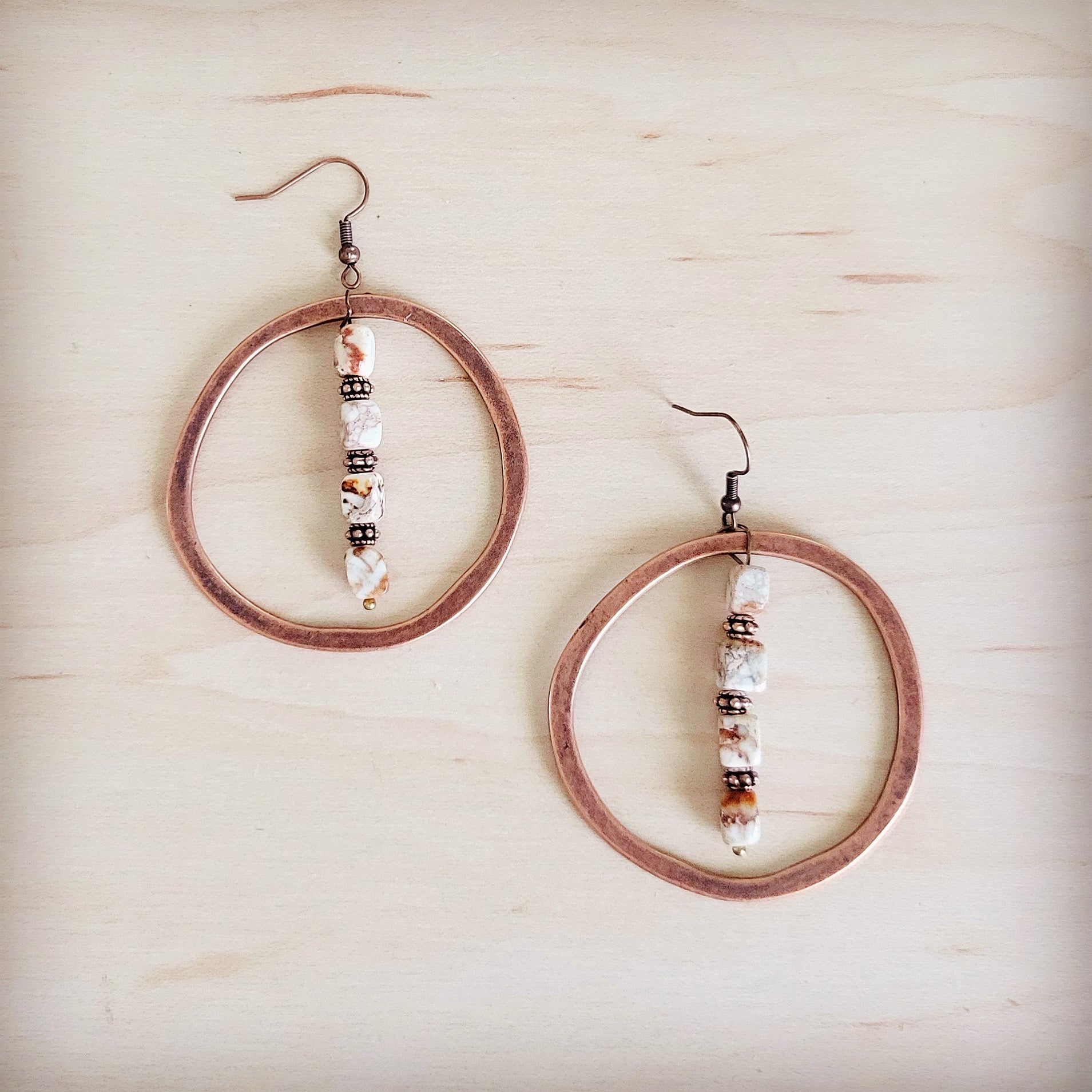 Western Copper Hoop Earrings w/ Sandstone Regalite 100d