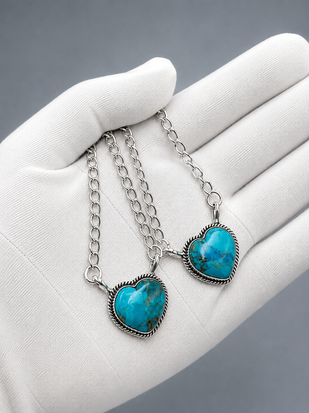 Vintage Heart Turquoise Pendant Necklace – Silver Statement Necklace for Women