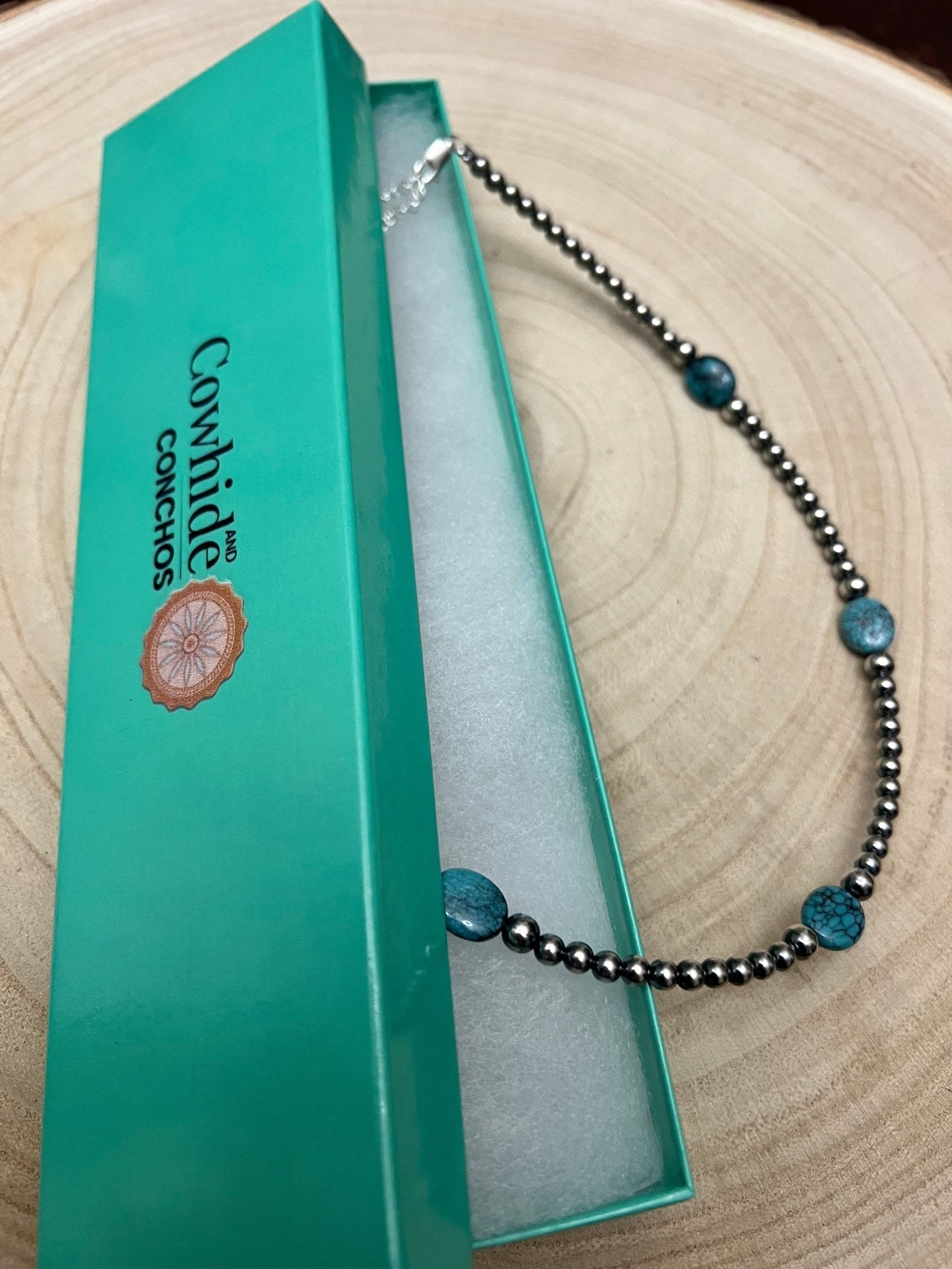 4mm & 5mm Sterling Pearl & Turquoise Choker — 15 inch (Handmade in North Texas)