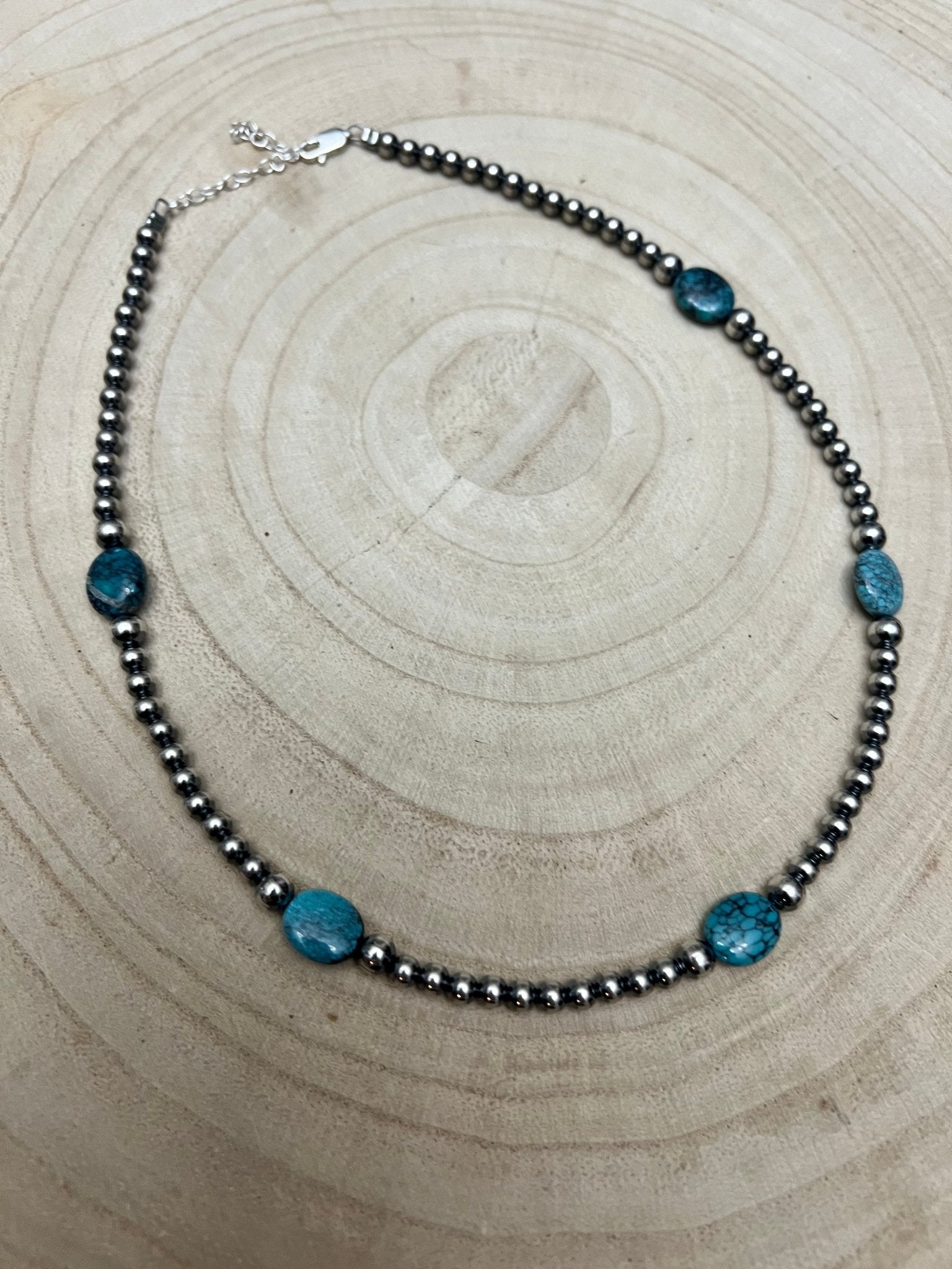 4mm & 5mm Sterling Pearl & Turquoise Choker — 15 inch (Handmade in North Texas)