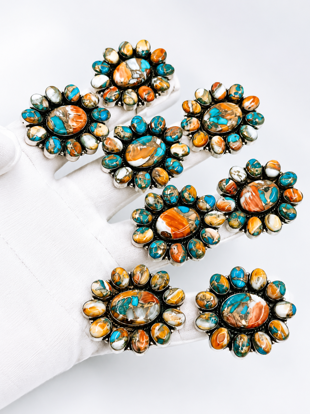 Wholesale Lot of Silver Plated Copper Turquoise Halo Cluster Rings – 925 Stamped German Silver Statement Rings