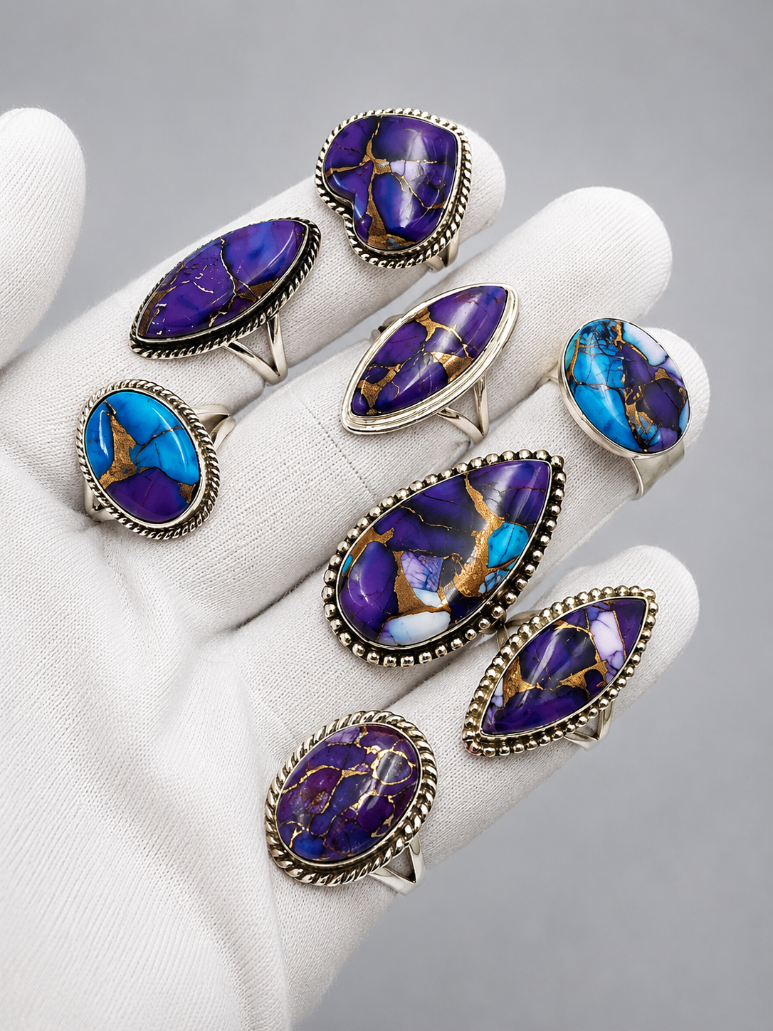 Vintage White Turquoise Double Stone Adjustable Ring – Boho Statement Ring for Women