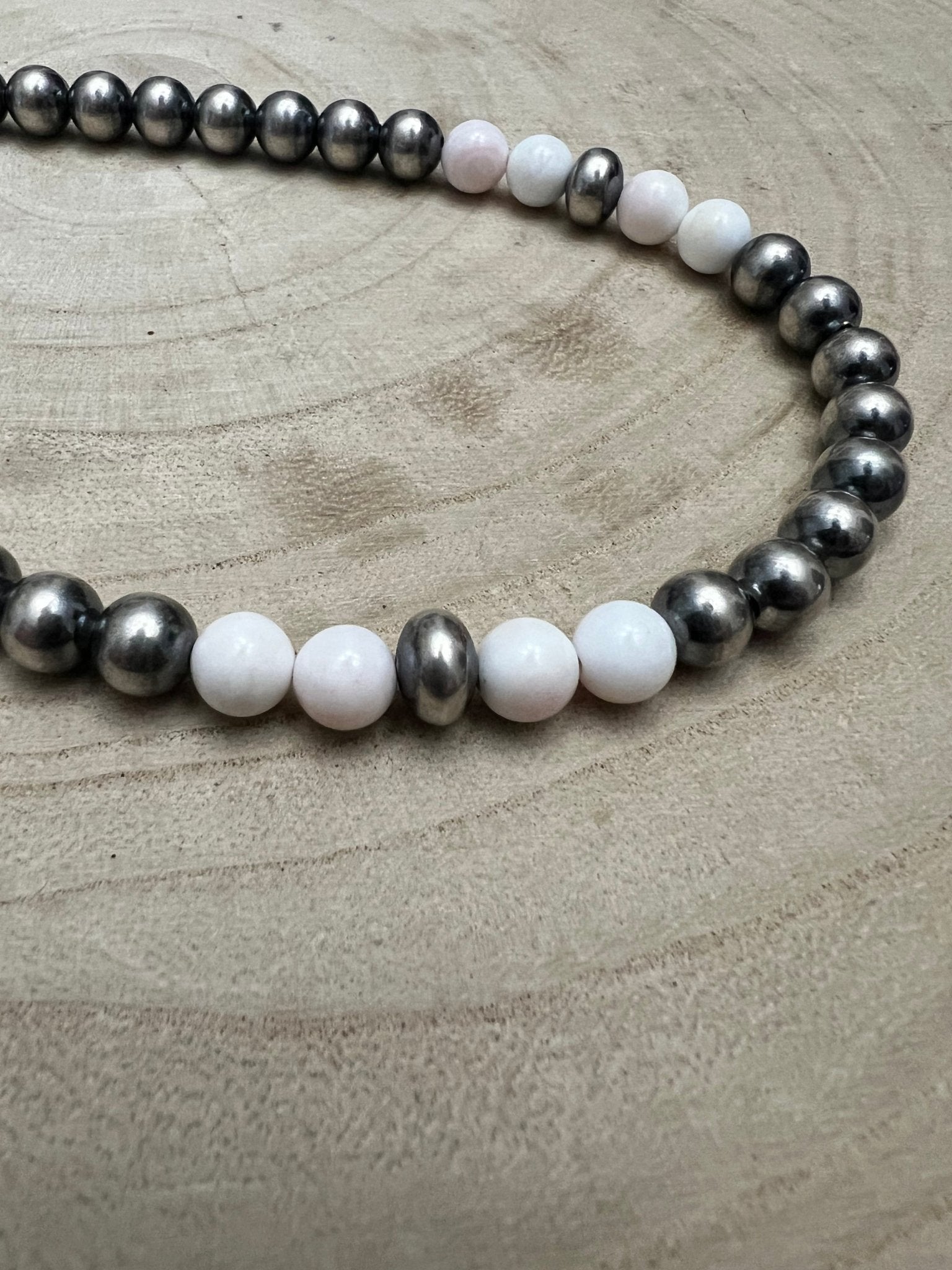 8mm Sterling Pearl, Saucer & Pink Conch Necklace — 19 inch