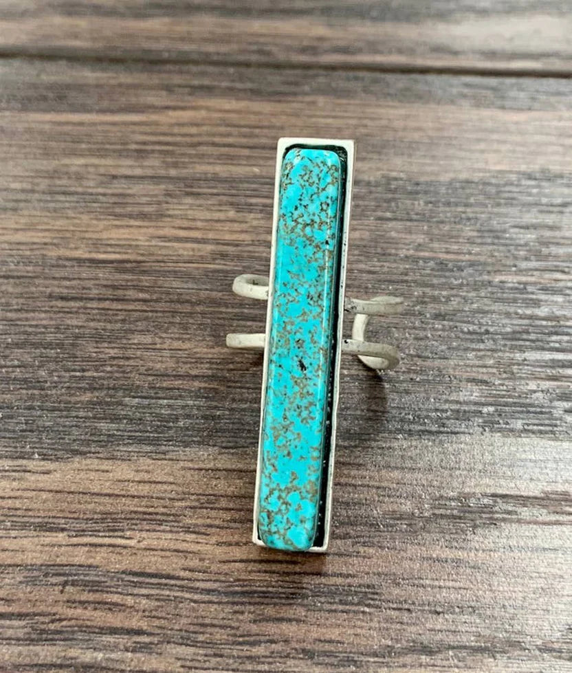 Bar Turquoise Brass Adjustable Ring