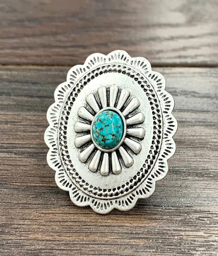 Brass Band, Concho Turquoise Adjustable Ring
