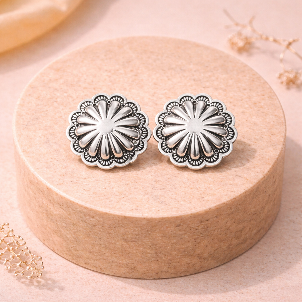 Brass Stud Earrings | Brass Concho Stud Earrings
