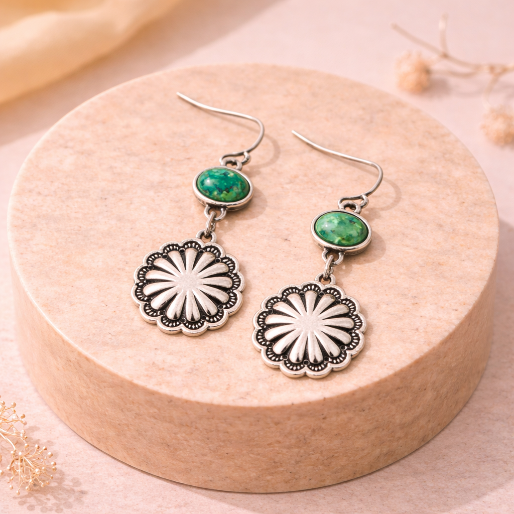 Concho Earrings | Concho Green Stud Earrings