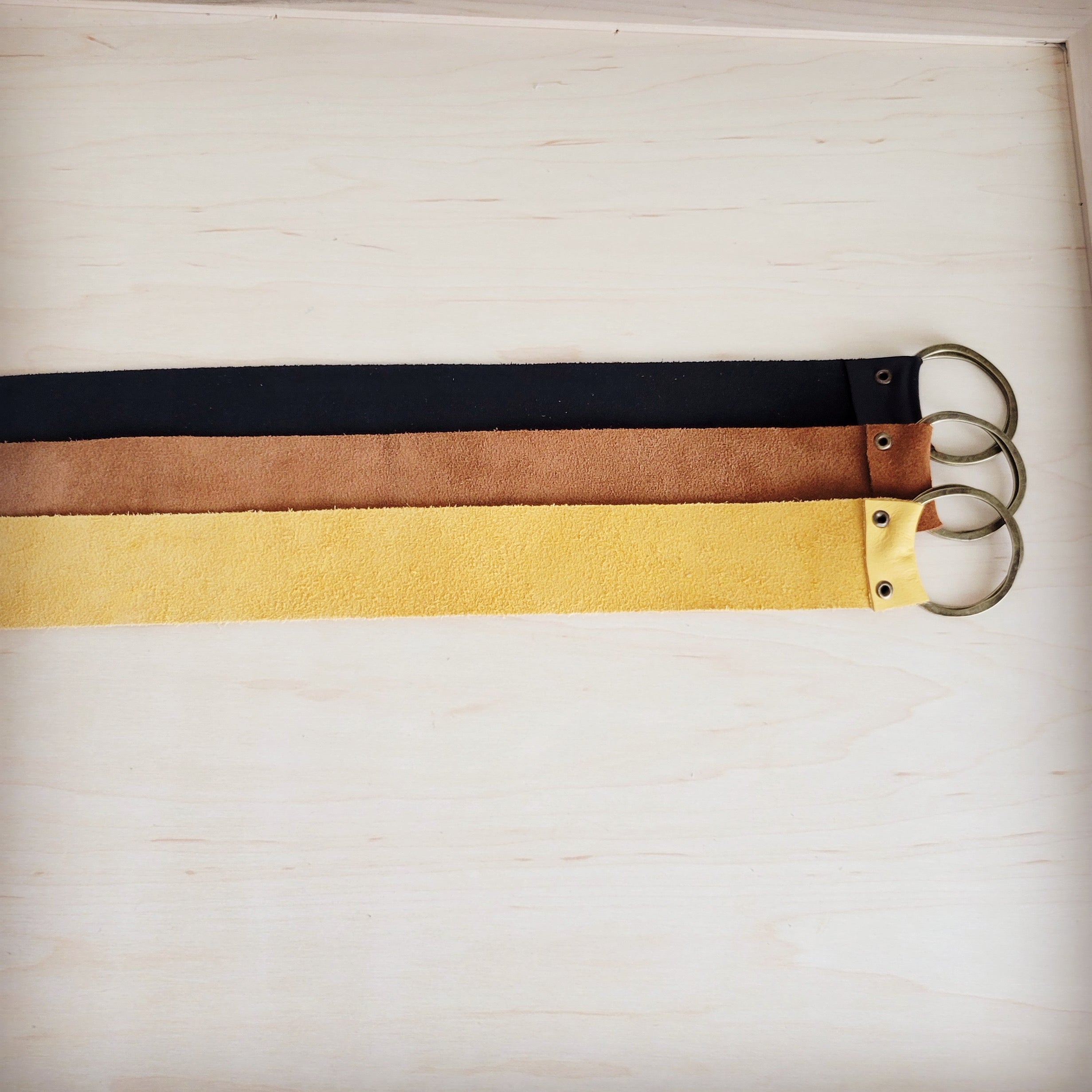 Mustard Leather Belt with Leather Fringe Closure 908t