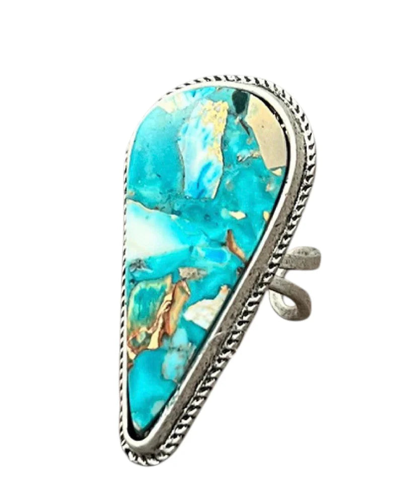Gemstone, Brass Adjustable Ring