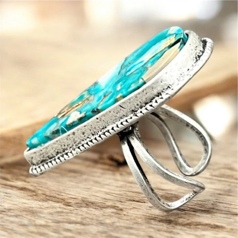 Gemstone, Brass Adjustable Ring