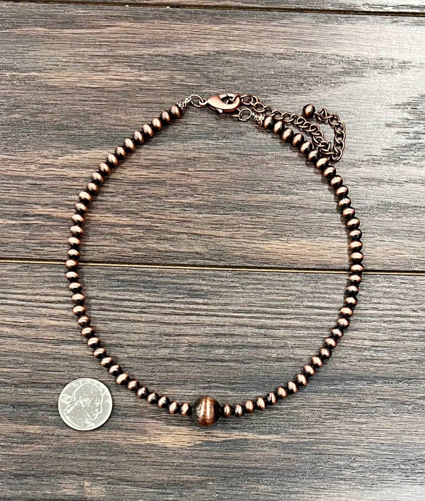 Handmade 16" Copper Navajo Bead Necklace