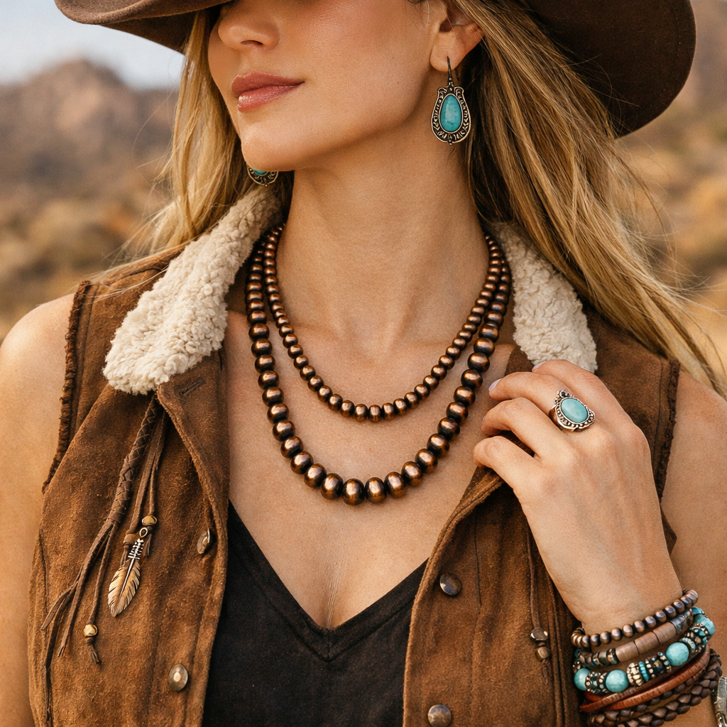 Handmade 18" Copper Navajo Bead Necklace