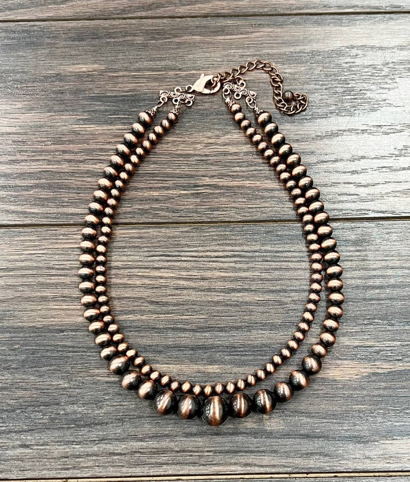 Handmade 18" Copper Navajo Bead Necklace