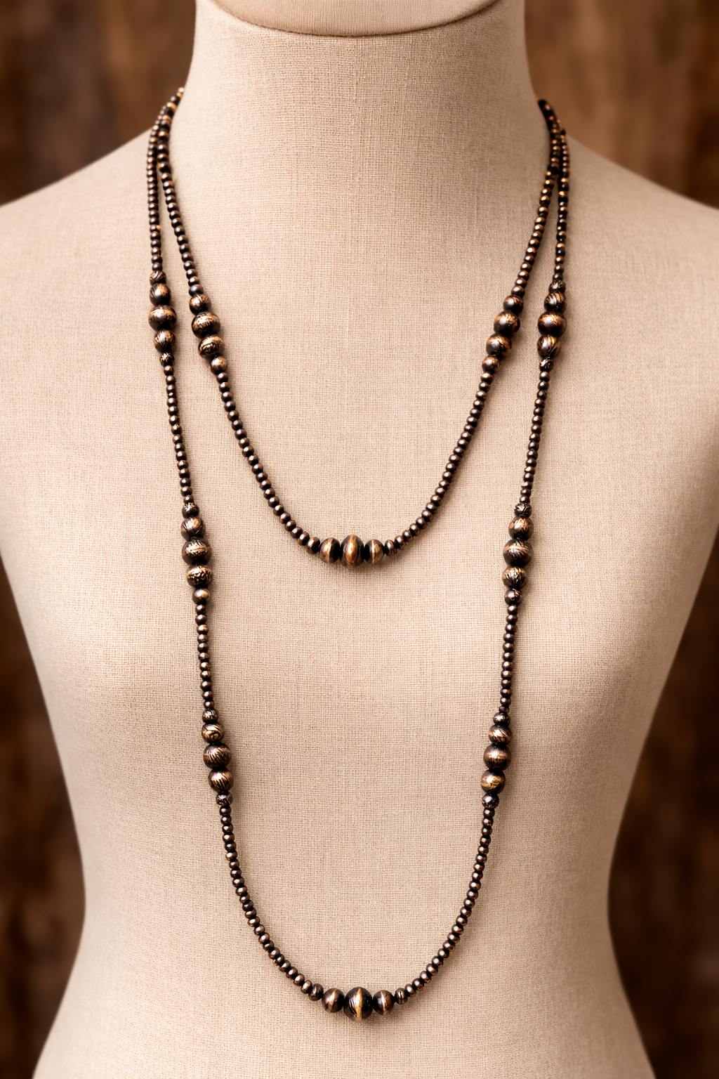 Handmade 36" Copper Navajo Bead Necklace