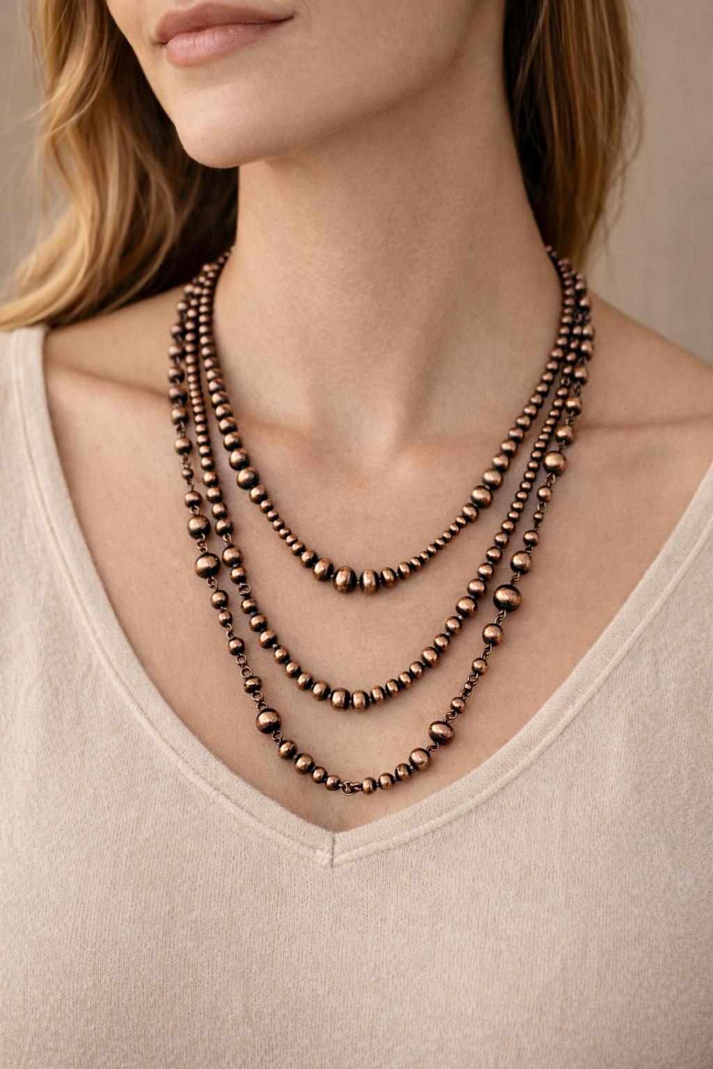 Handmade 40" Copper Navajo Bead Necklace