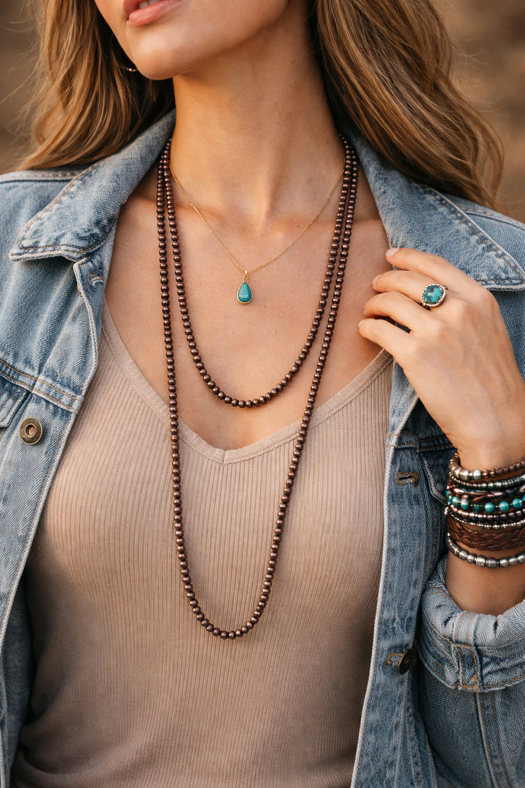 Handmade 46" Copper Navajo Bead Necklace