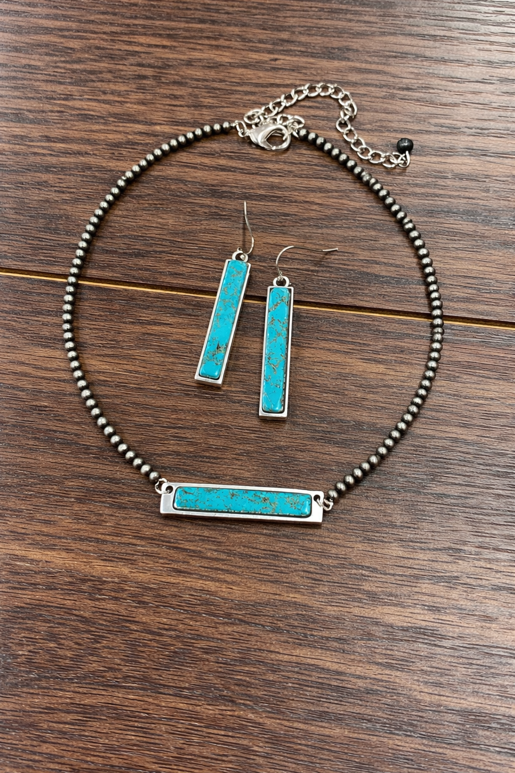 Handmade Bar Turquoise Necklace Earrings Set | Vibellejewels