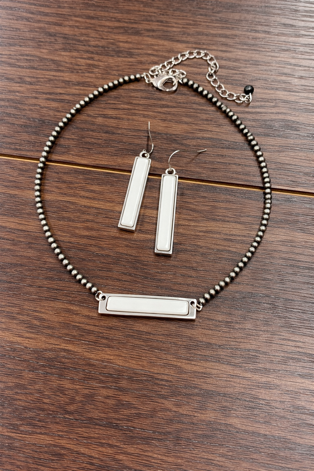Handmade Bar Turquoise Necklace Earrings Set | Vibellejewels