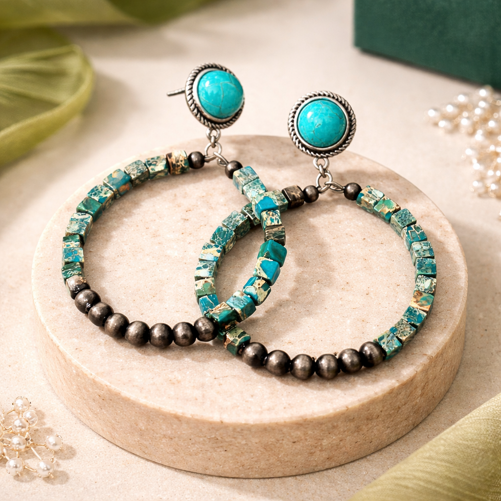Handmade Gemstone Hoop Post Earrings