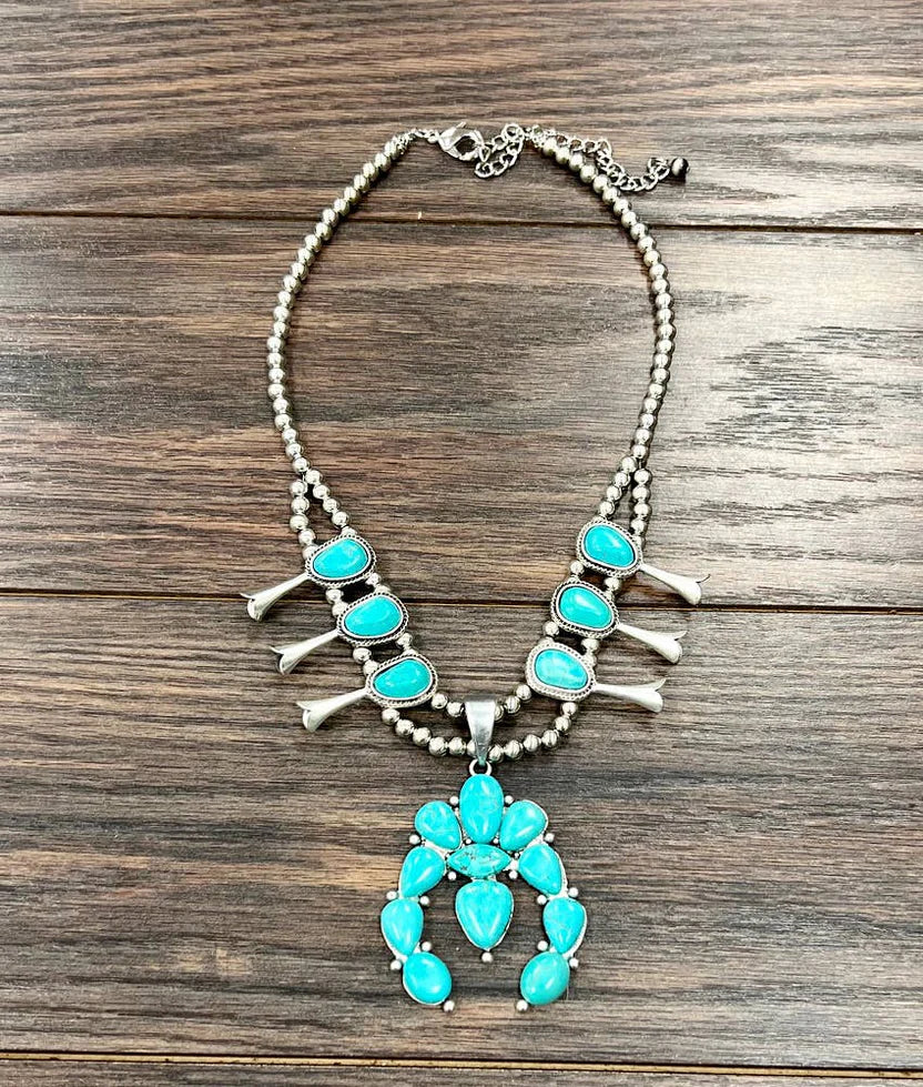 Handmade Squash Blossom Turquoise Necklace