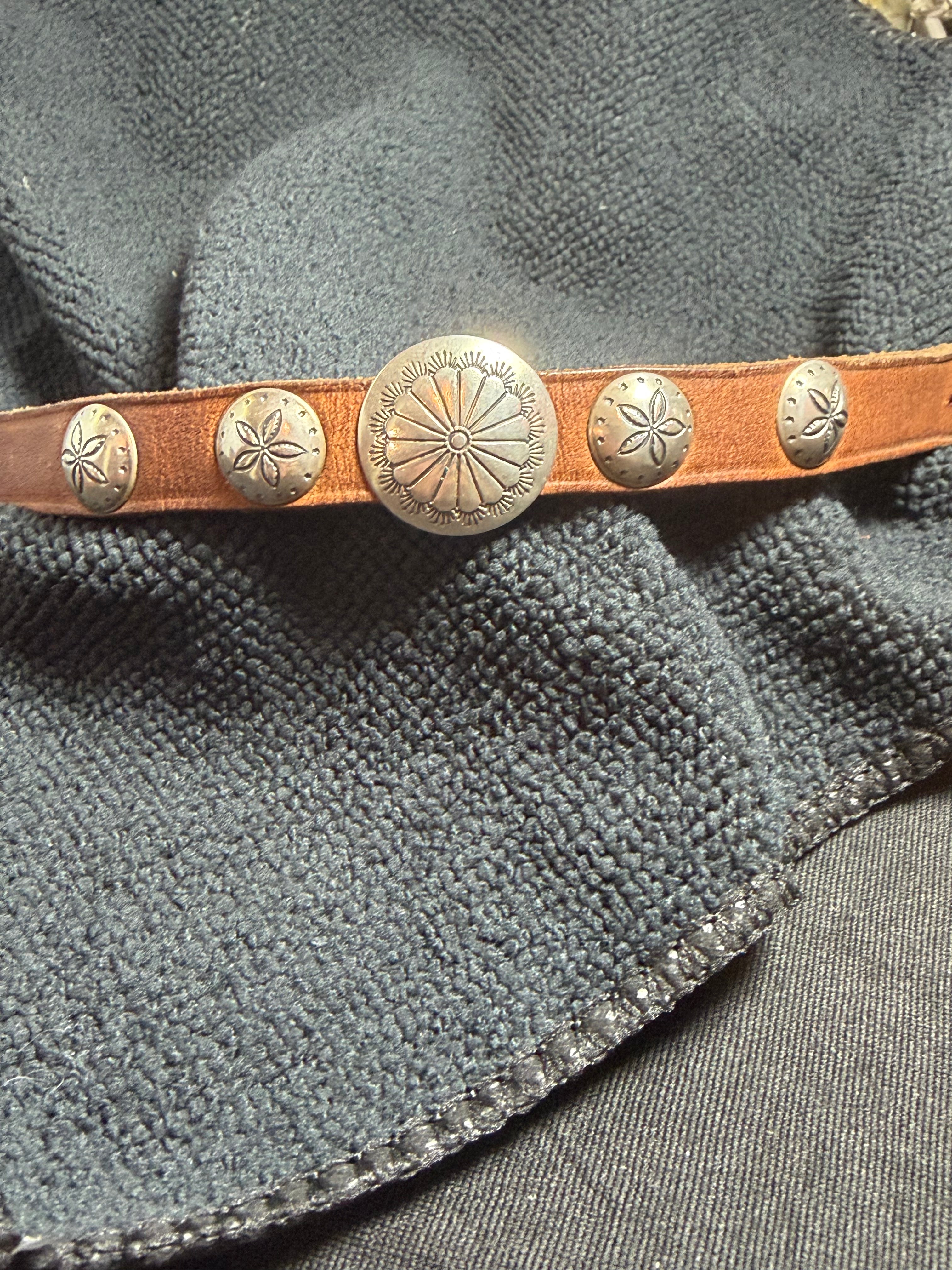 Vintage Leather Bracelet with Silver Conchos