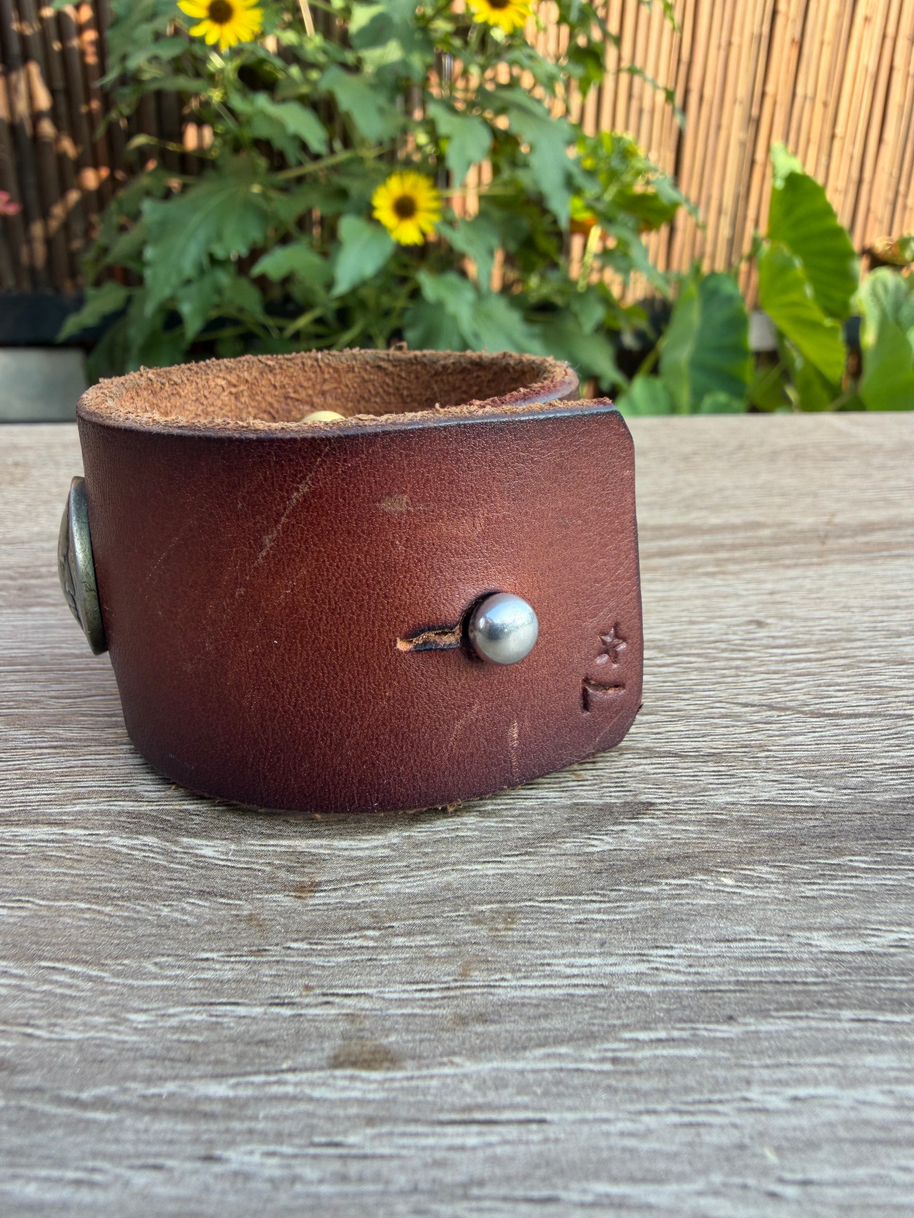 Large Nevada Turquoise & Buffalo Nickel Wide Leather Cuff Bracelet