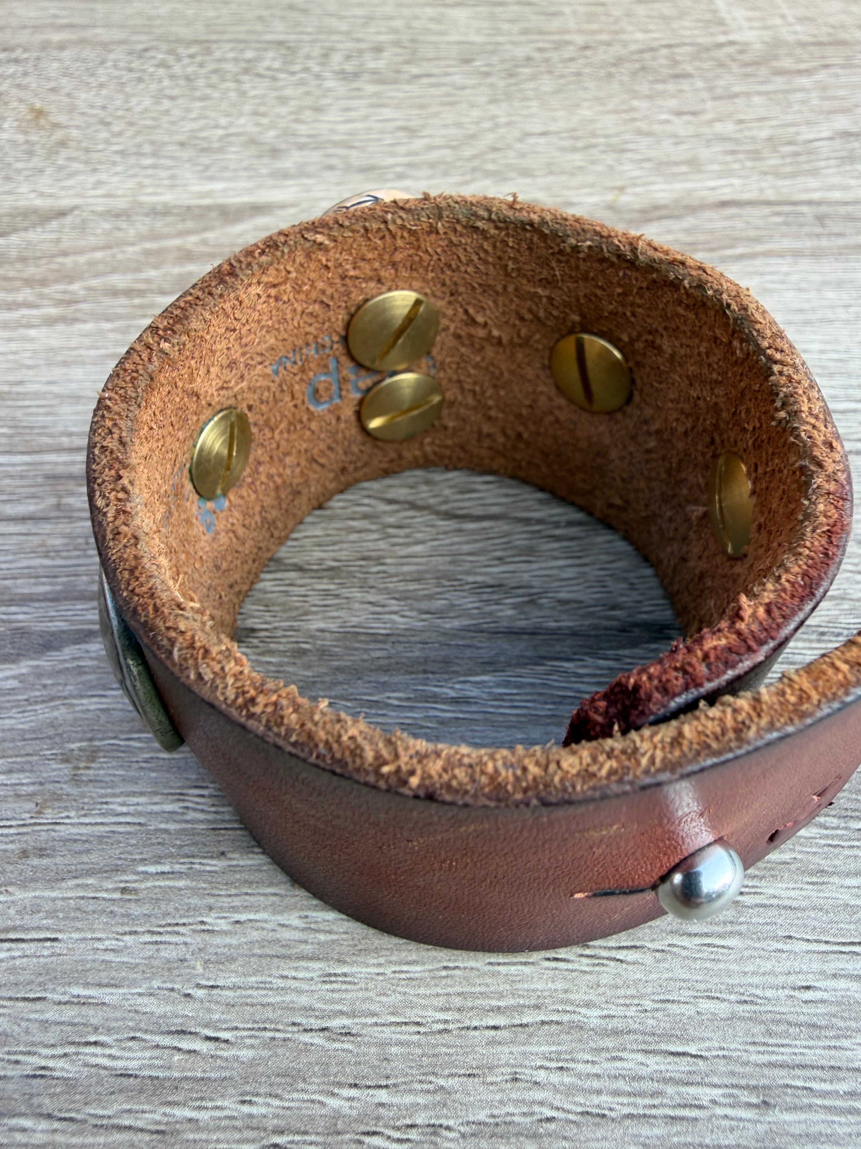 Large Nevada Turquoise & Buffalo Nickel Wide Leather Cuff Bracelet