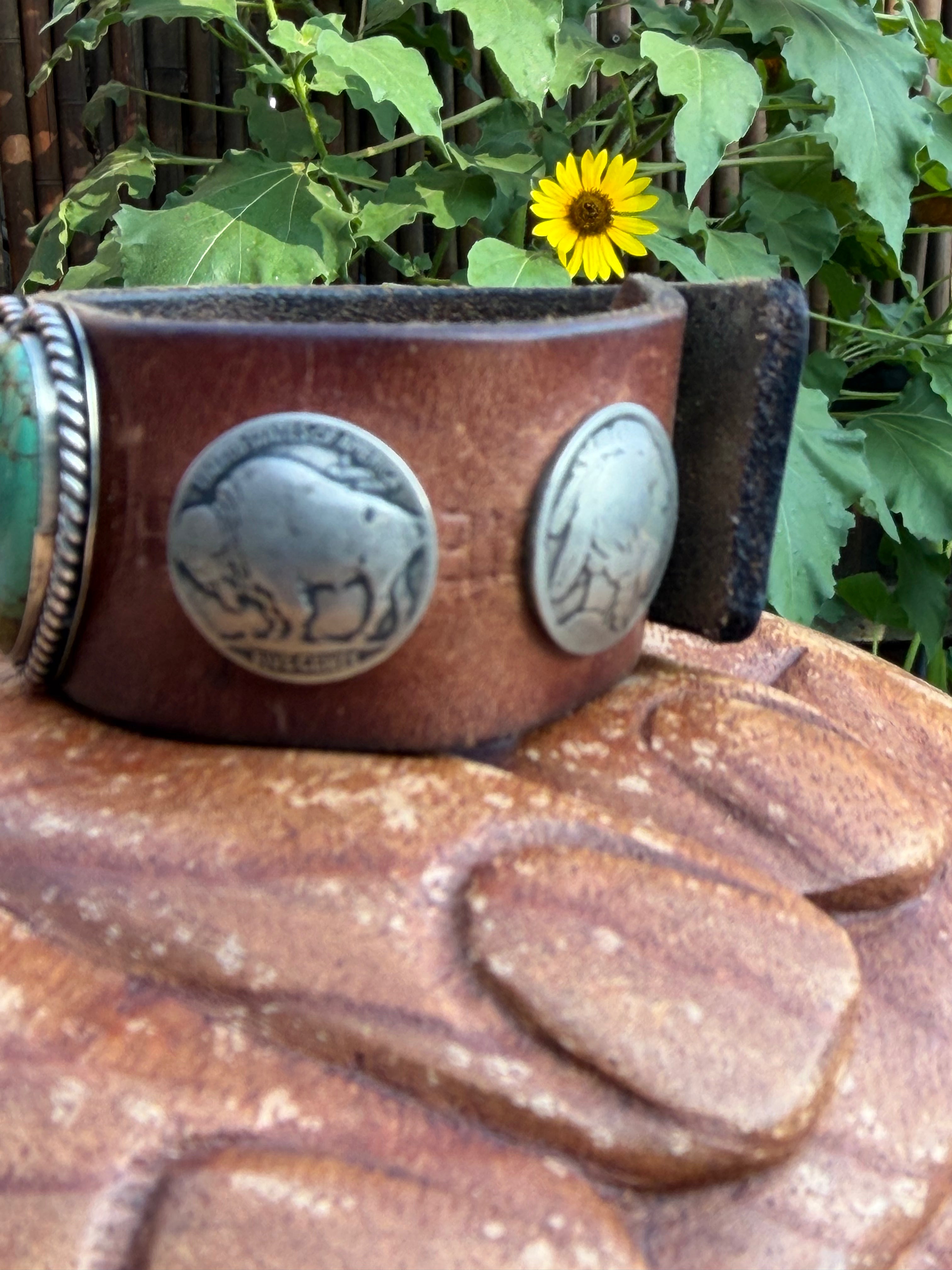 Heart Turquoise Leather Cuff Bracelet