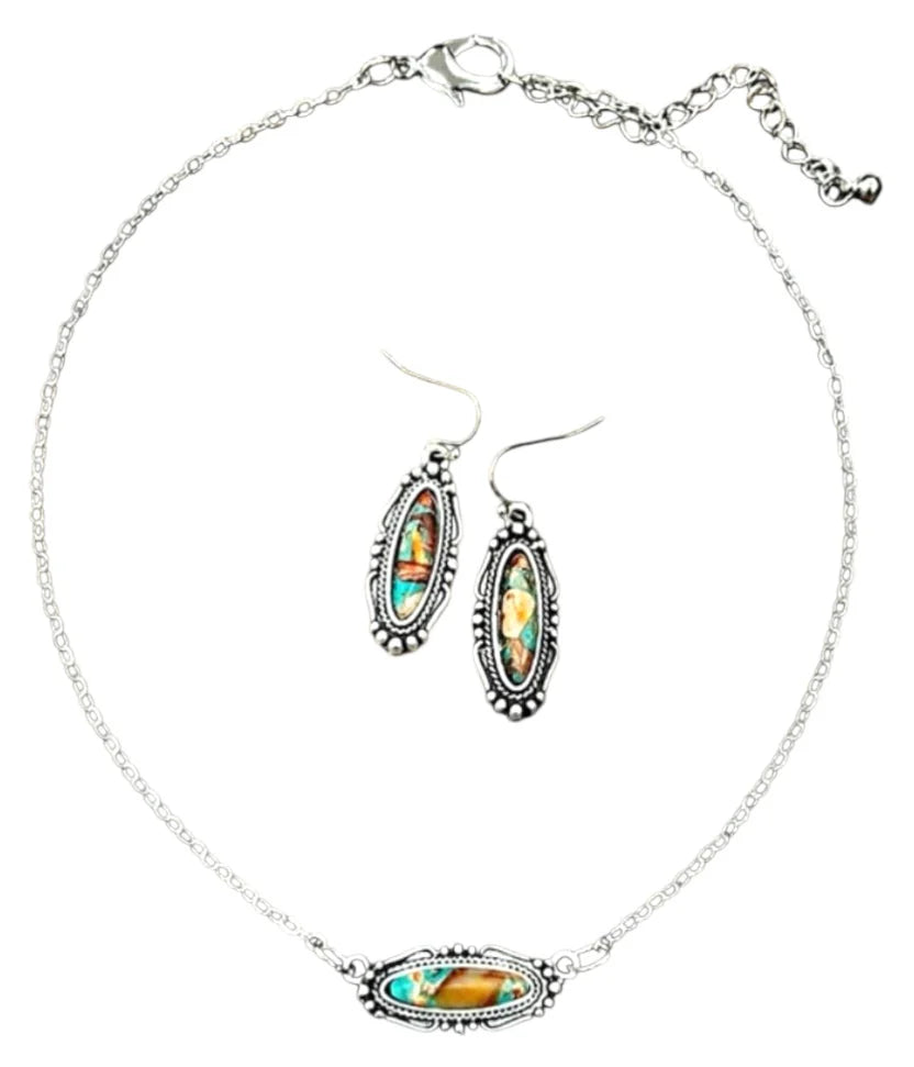16”–19” Long Gemstone Necklace & Earrings Set Gemstone Necklace