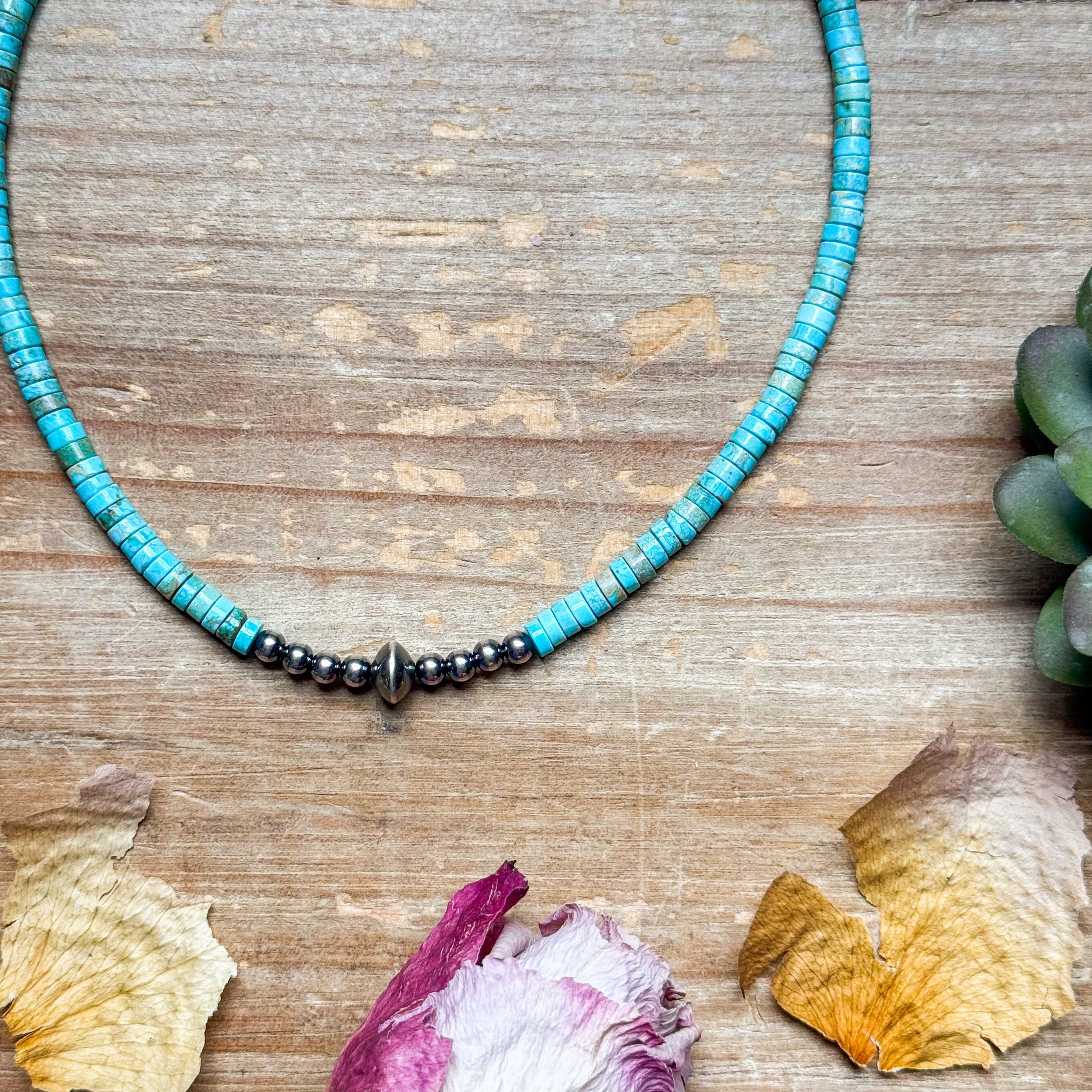 Sterling Silver Pearls and Variscite turquoise Choker - 14 inches