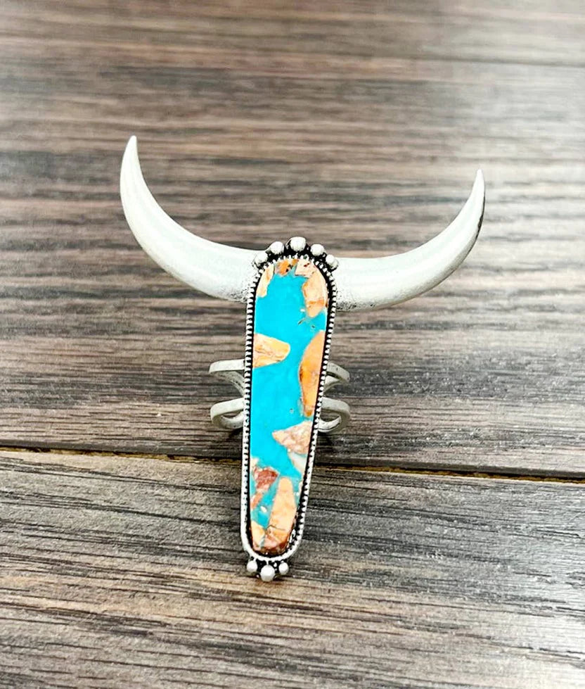 Longhorn Gemstone Adjustable Ring