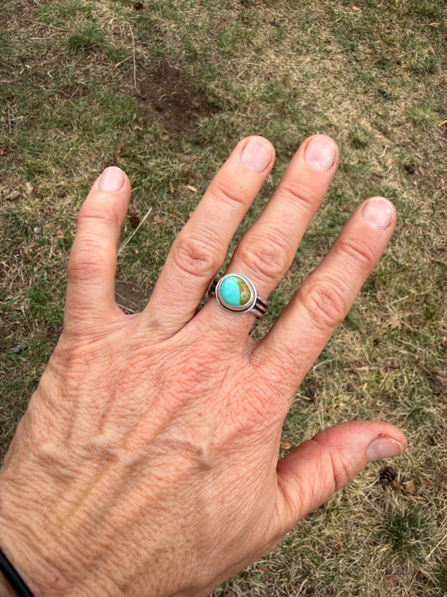 Turquoise Ring Size 9 | Sterling Silver Pattern Wire Band Ring | Handmade in Durango Colorado