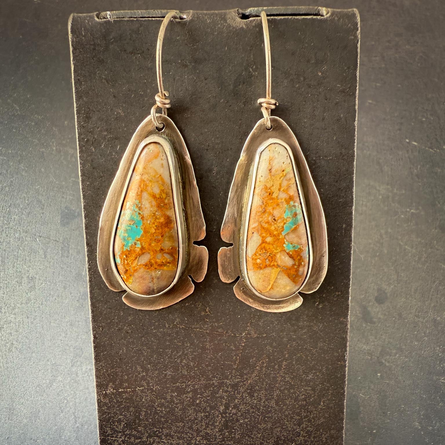 Royston Turquoise Earrings | Hand-Cut Teardrops with Sculpted Silver Border