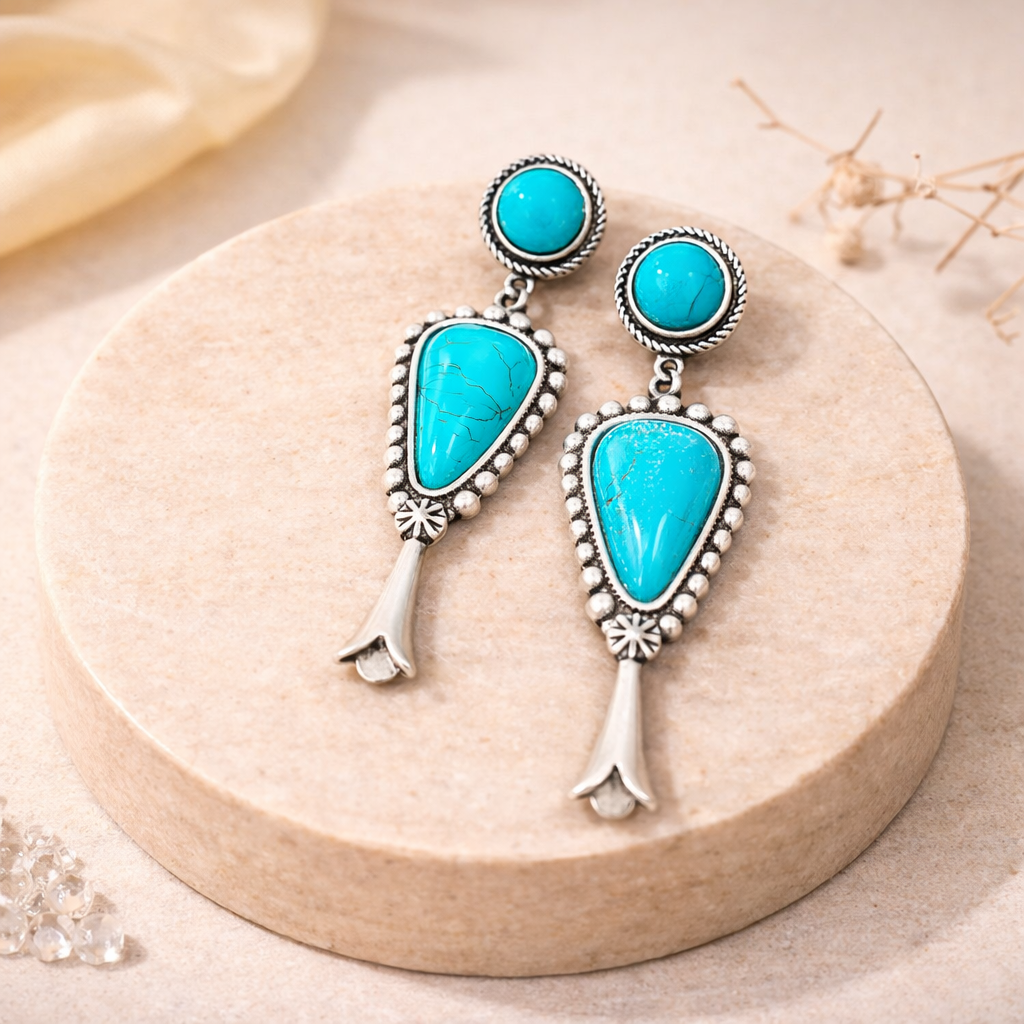 Squash Blossom Turquoise Earrings