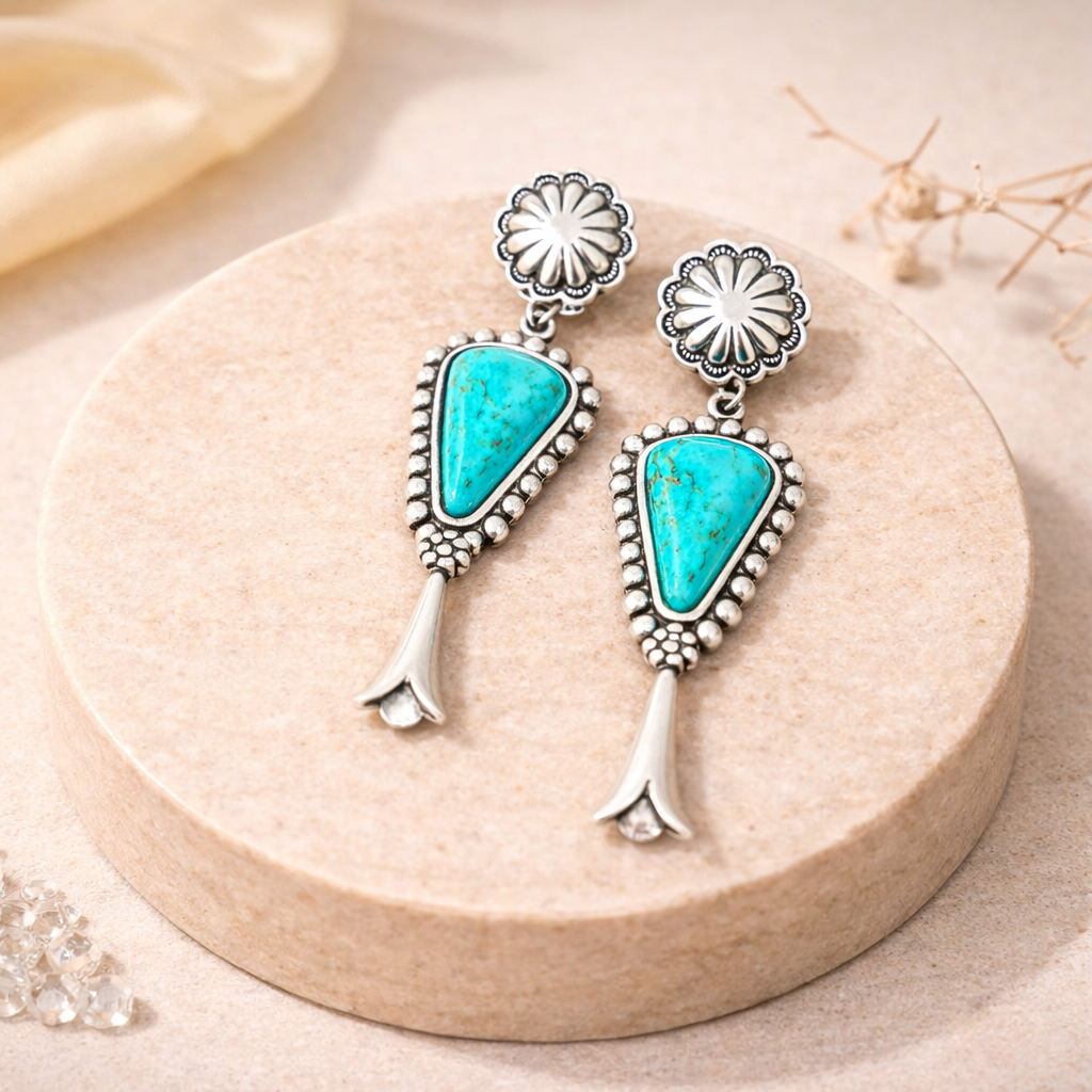 Squash Blossom Turquoise Earrings