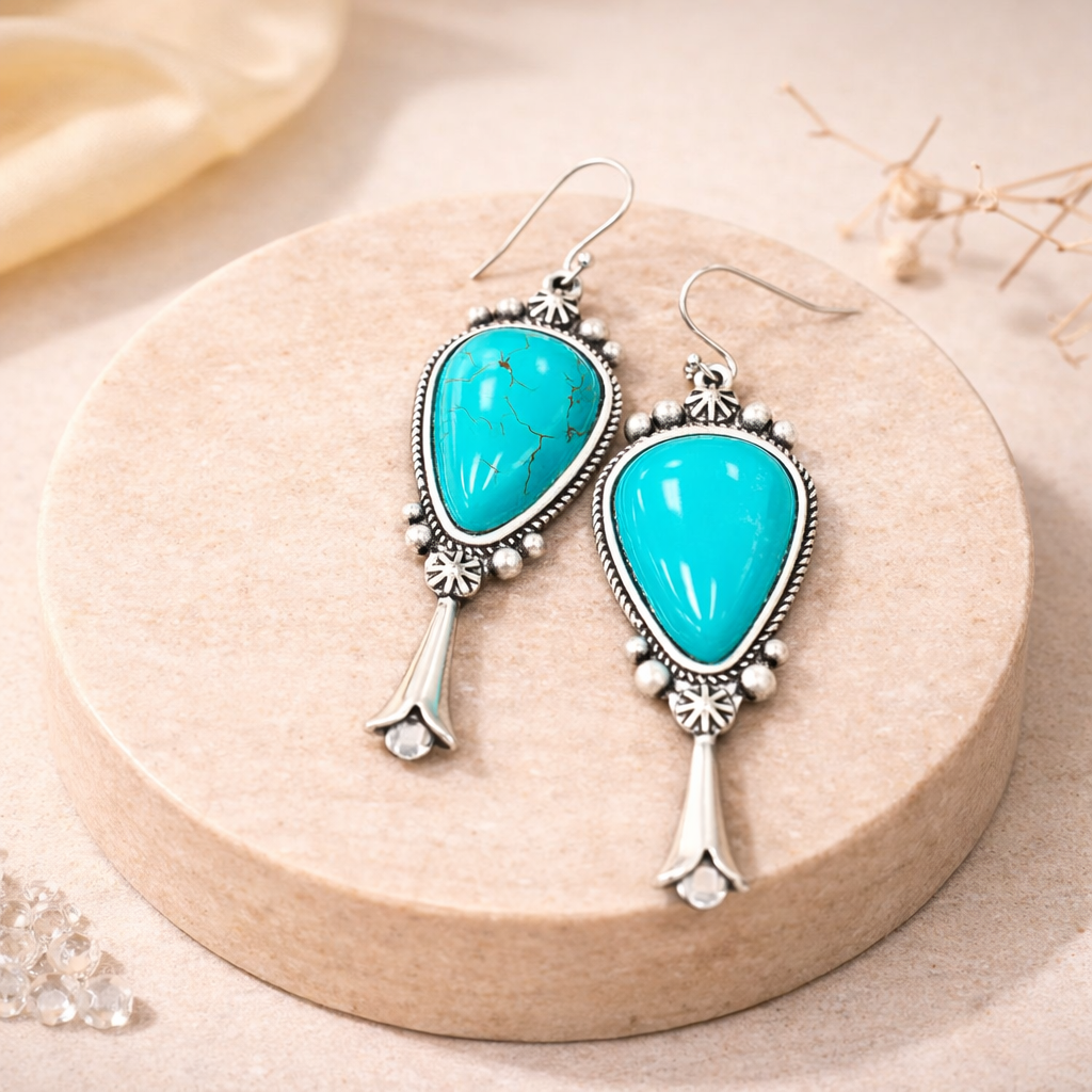 Squash Blossom Turquoise Earrings